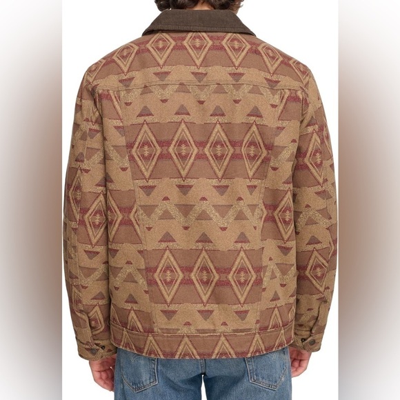 Levi’s Mens Workwear Cotton Canvas Geo print Trucker Depot Jacket size Large - Picture 2 of 16